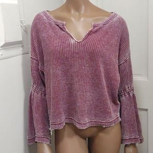 We The Free Distressed Bell Sleeve Thermal Top